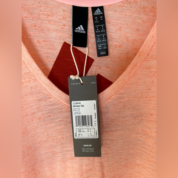 NWT Adidas Women’s Winners Tee T-Shirt V-Neck Back Logo Heathered Coral Sz M - Picture 4 of 5